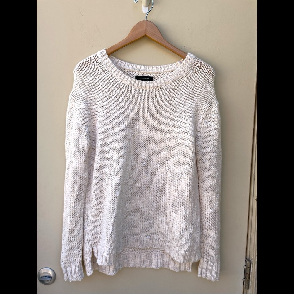 Ann Taylor Warm Toned Cream Marled Crew Neck Sweater Size S